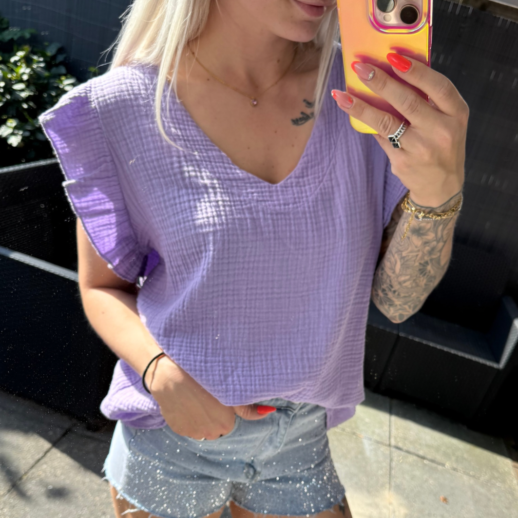 V-hals basic top lila