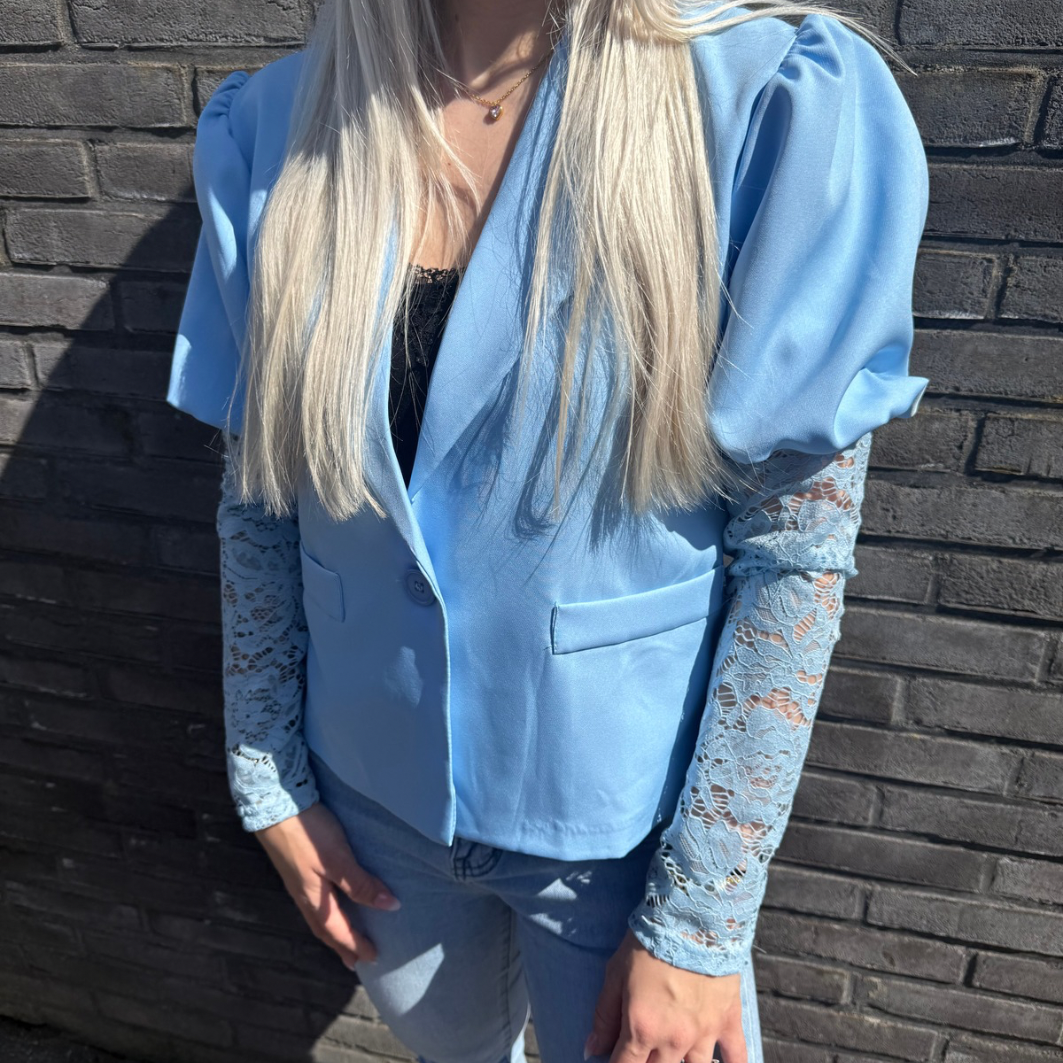 Blazer met kanten mouw blauw