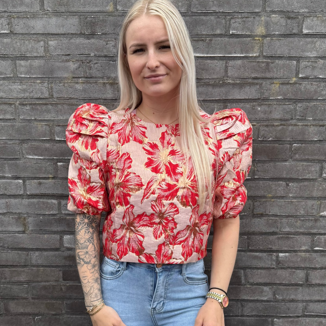 Jacquard top donkerroze