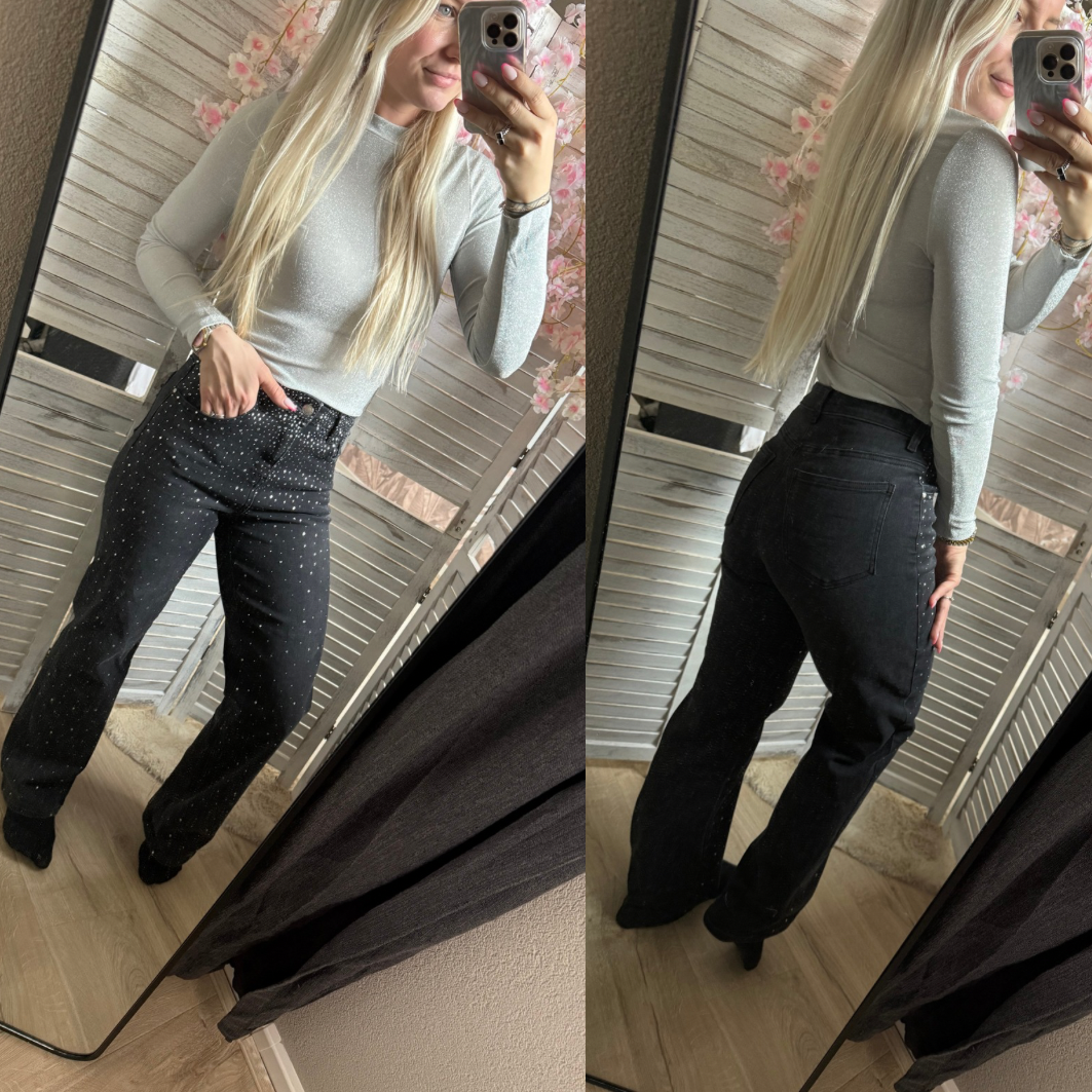 Stretchy glitter jeans zwart