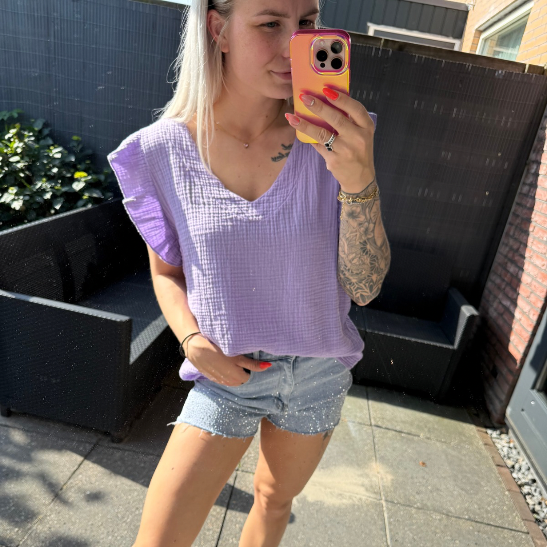 V-hals basic top lila