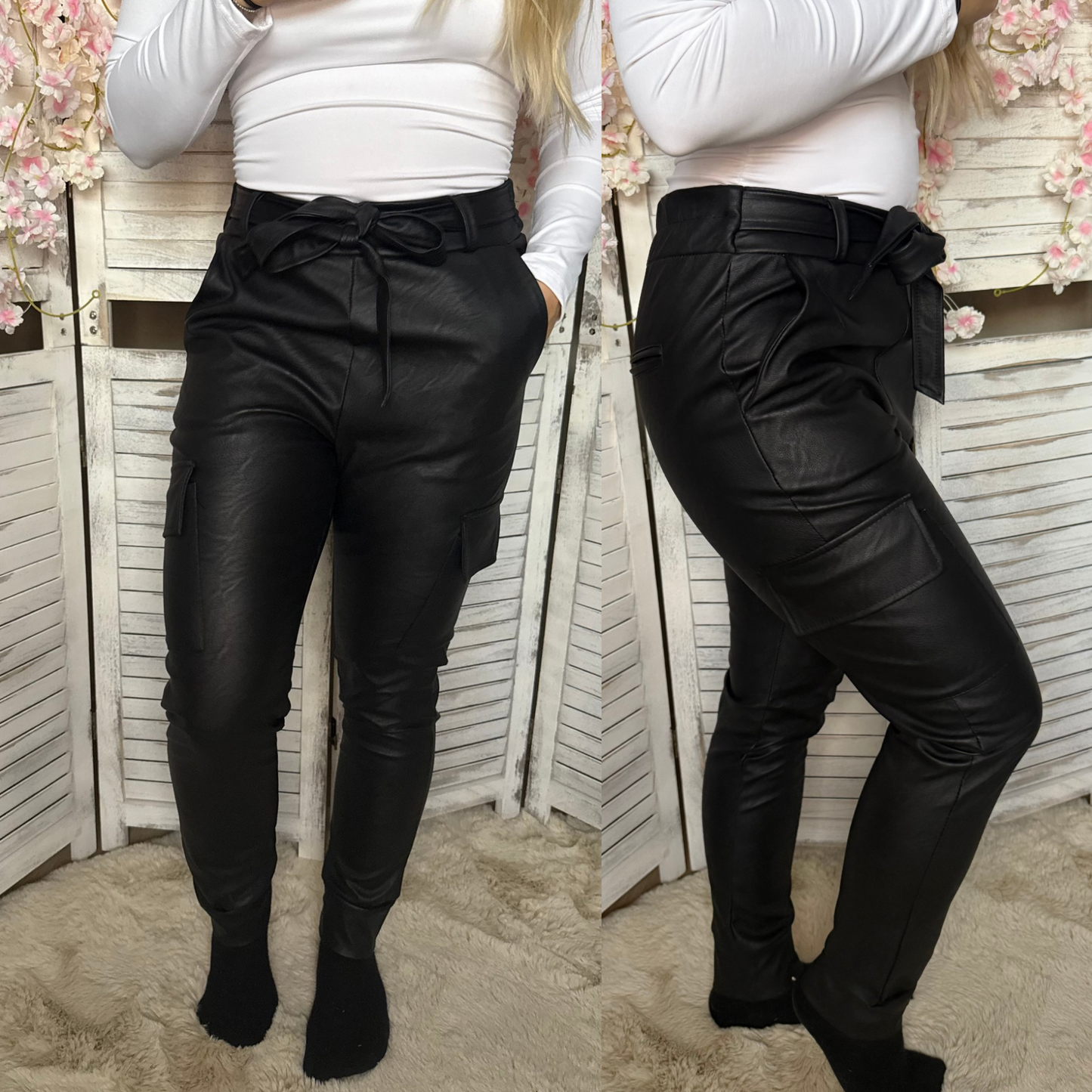 Faux leather broek zwart