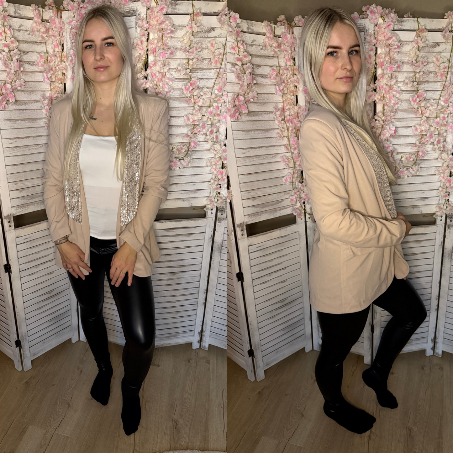 Pailletten blazer beige