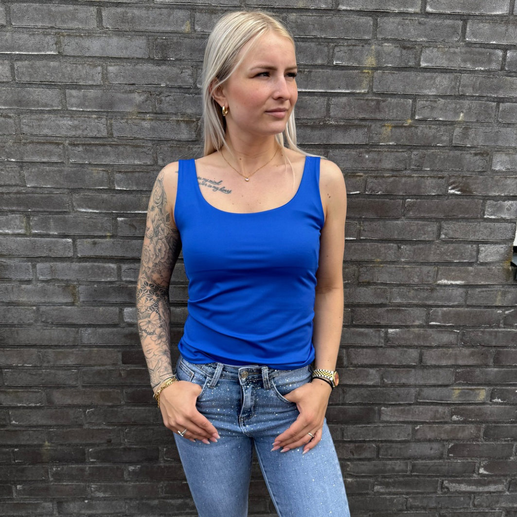 Tanktop travelstof blauw
