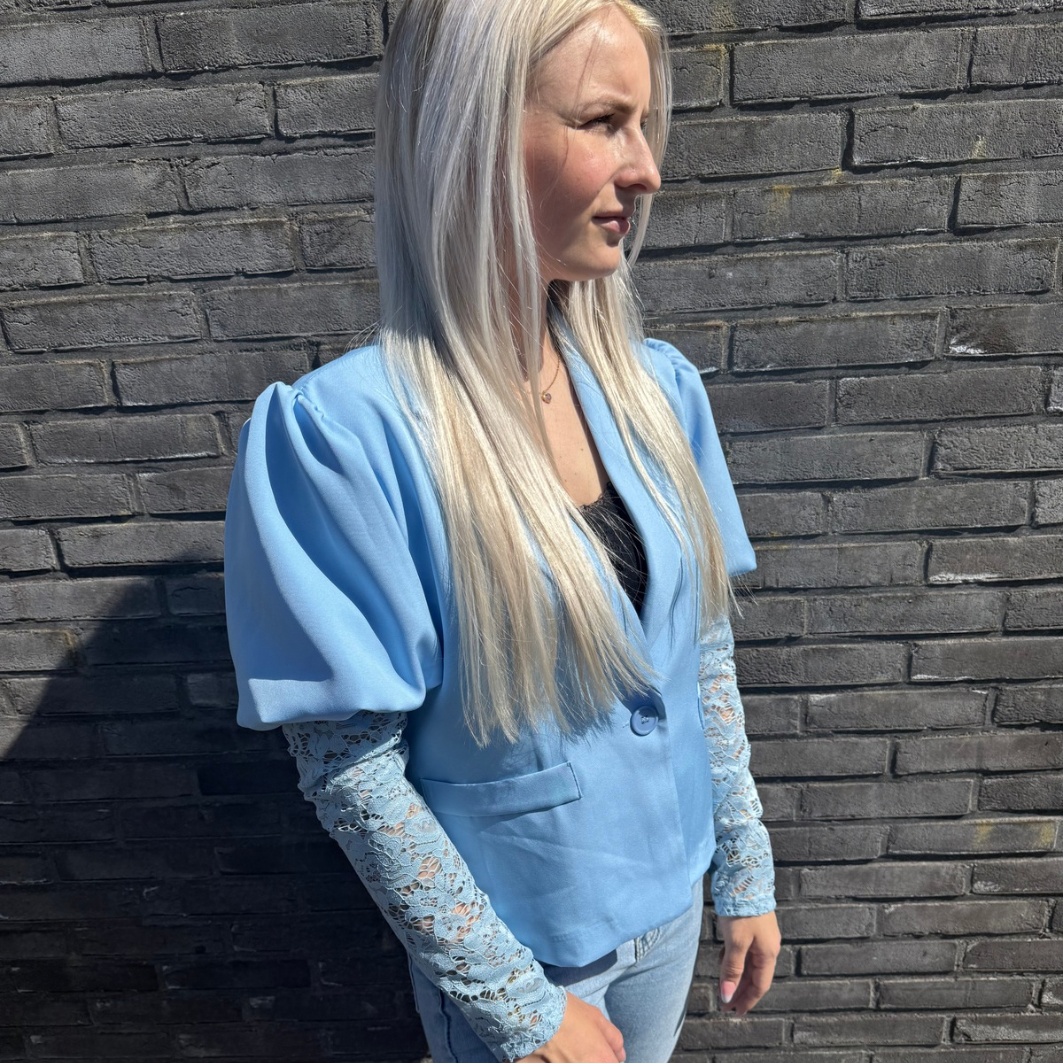 Blazer met kanten mouw blauw