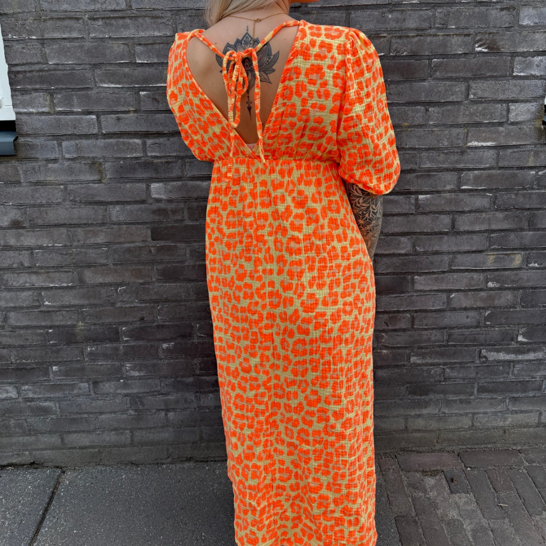 Maxi dress panterprint geel/oranje