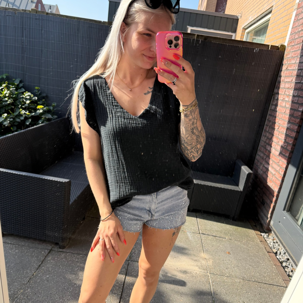 V-hals basic top zwart
