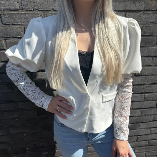 Blazer met kanten mouw white