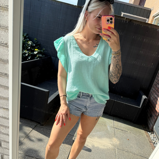V-hals basic top aqua