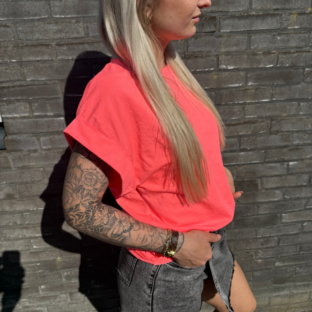 Neon basic T-shirt roze
