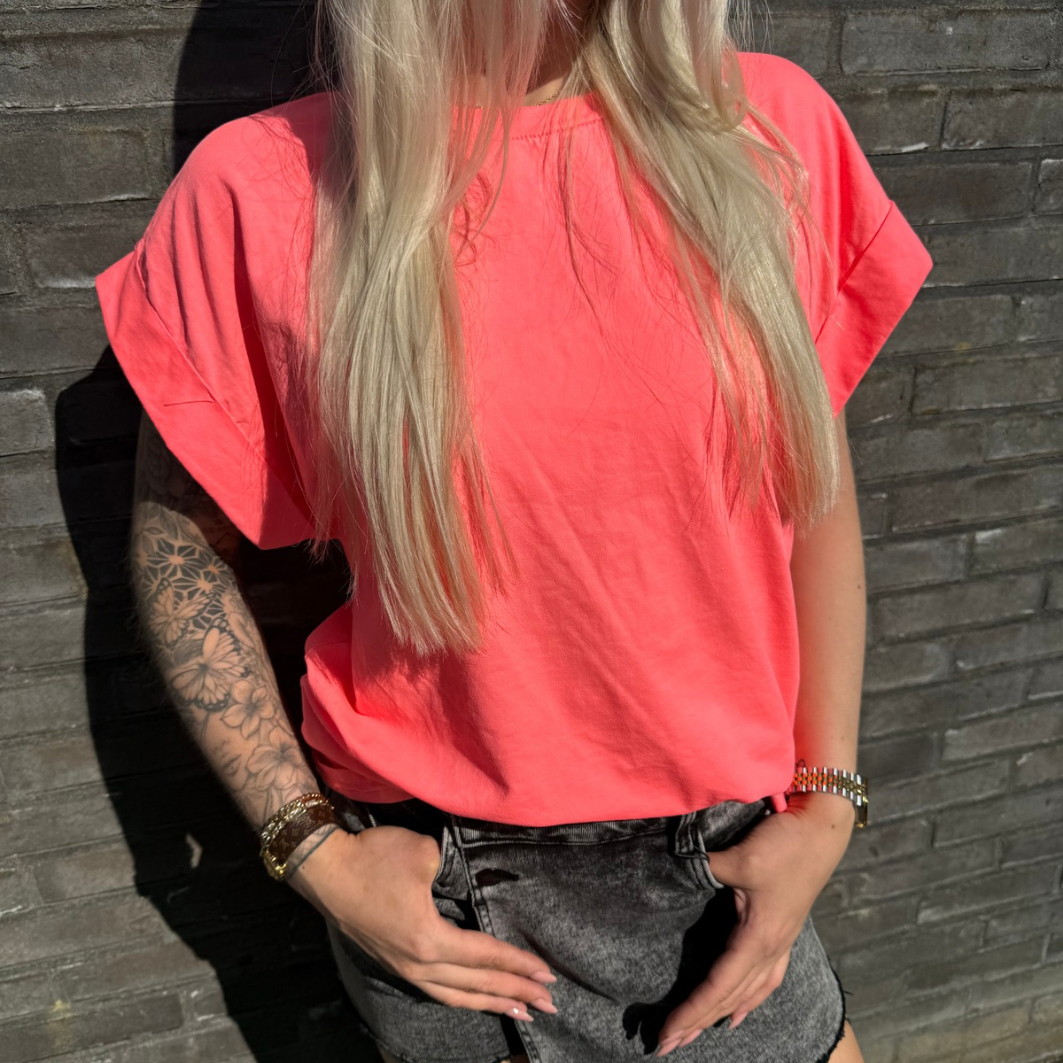 Neon basic T-shirt roze