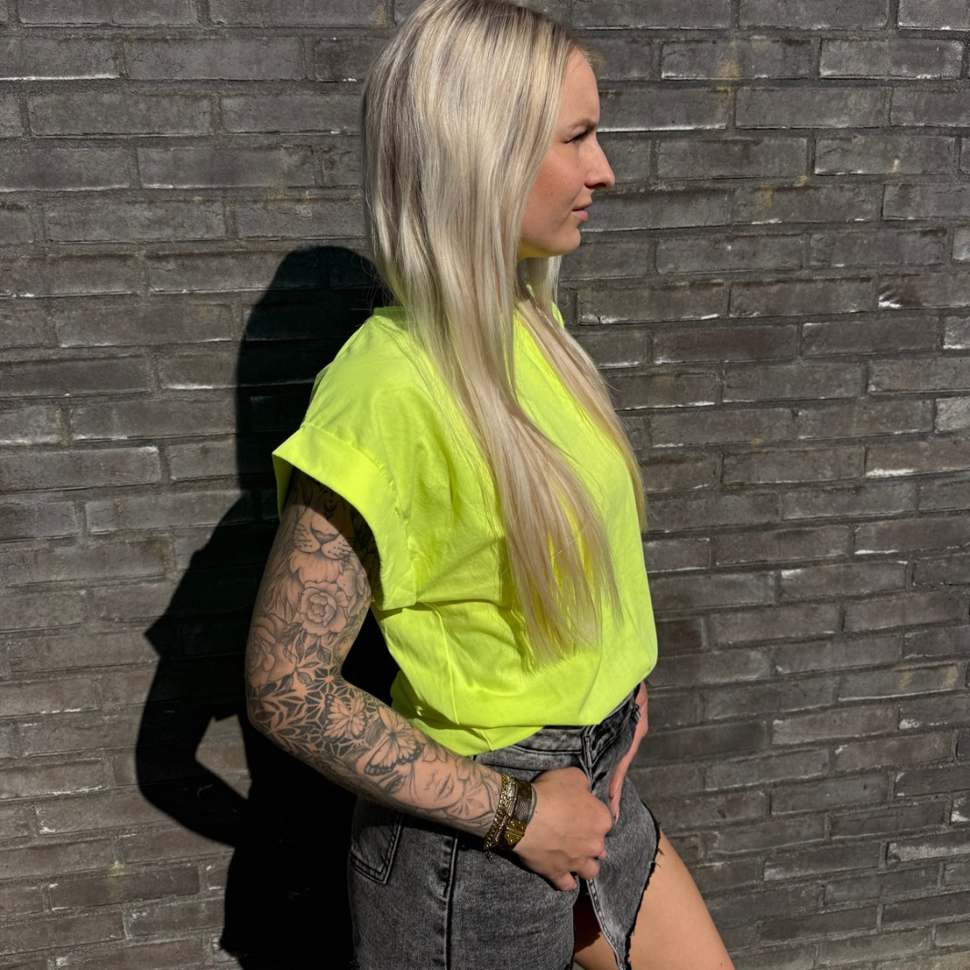 Neon basic T-shirt geel