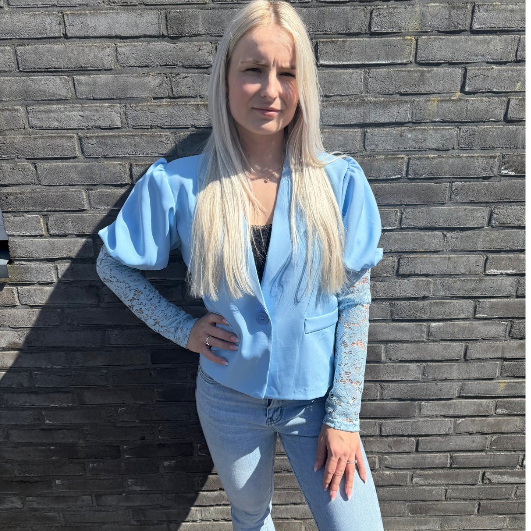 Blazer met kanten mouw blauw