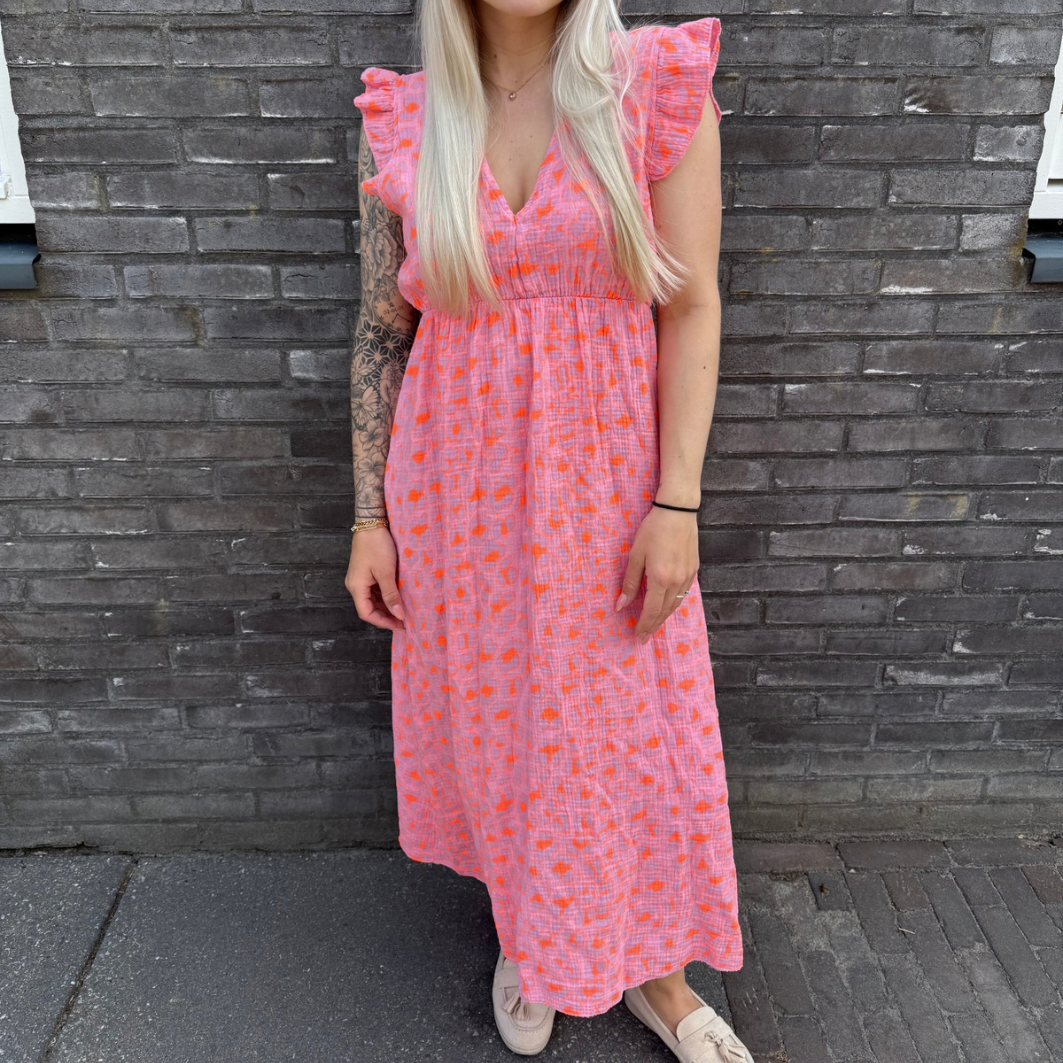 Maxi dress panterprint roze