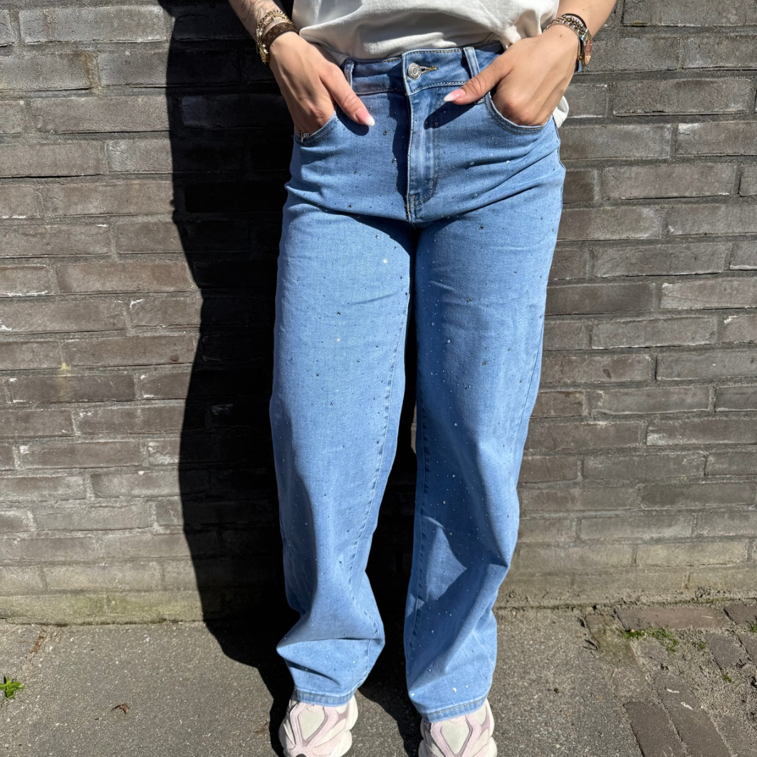 Wide leg glitter jeans light blue