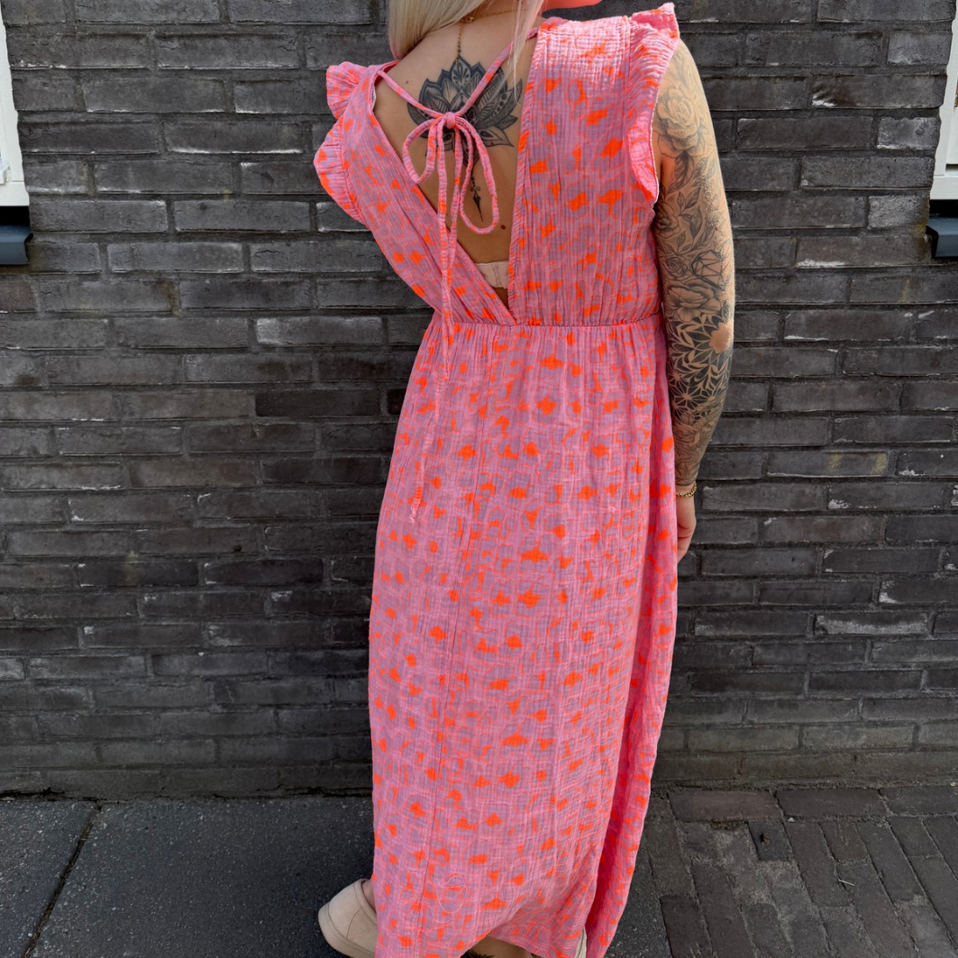Maxi dress panterprint roze