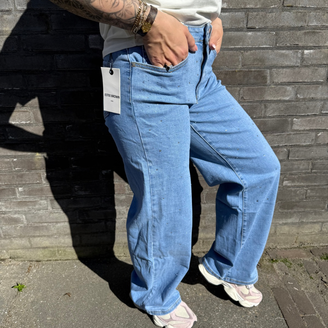 Wide leg glitter jeans light blue