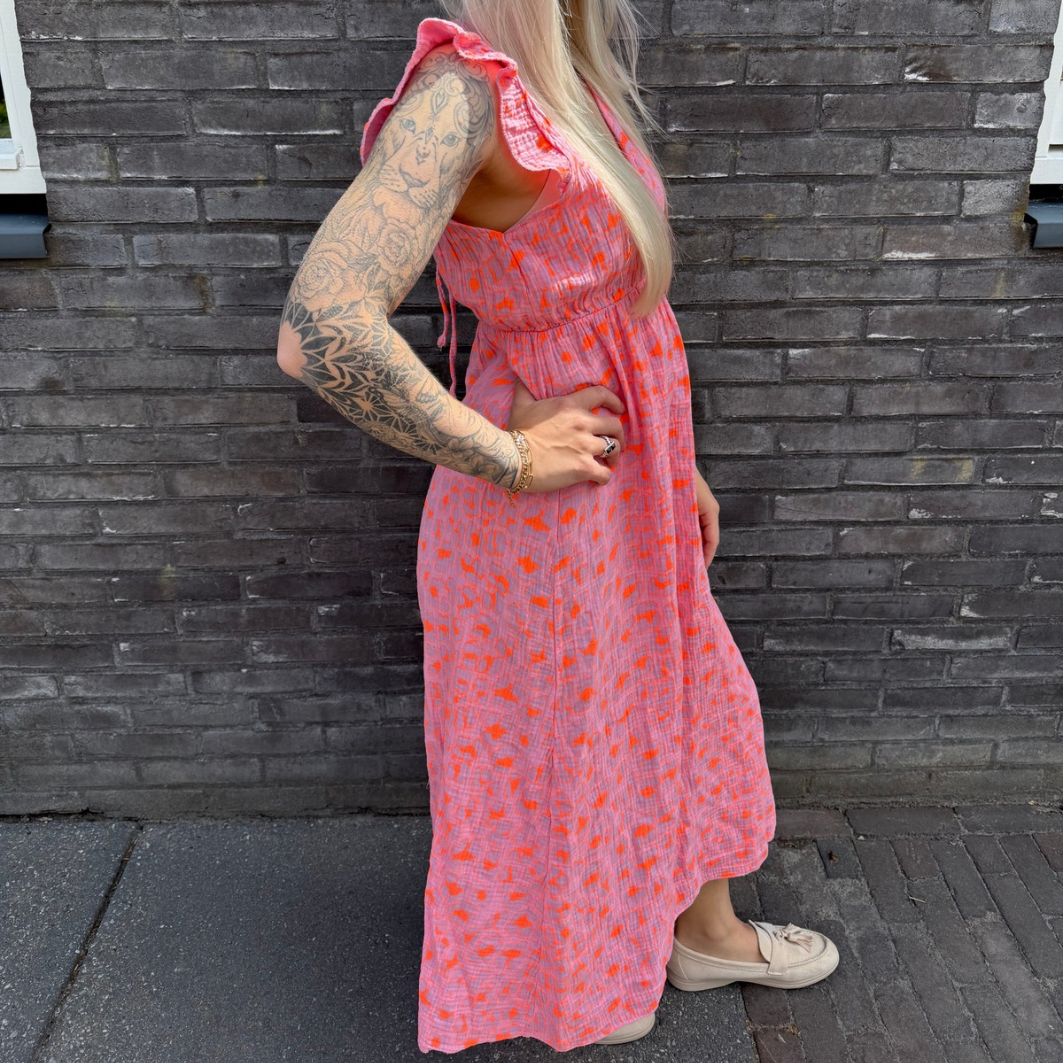 Maxi dress panterprint roze