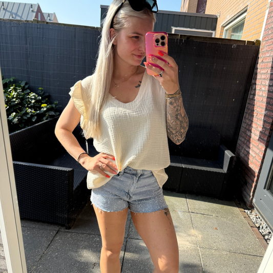 V-hals basic top beige