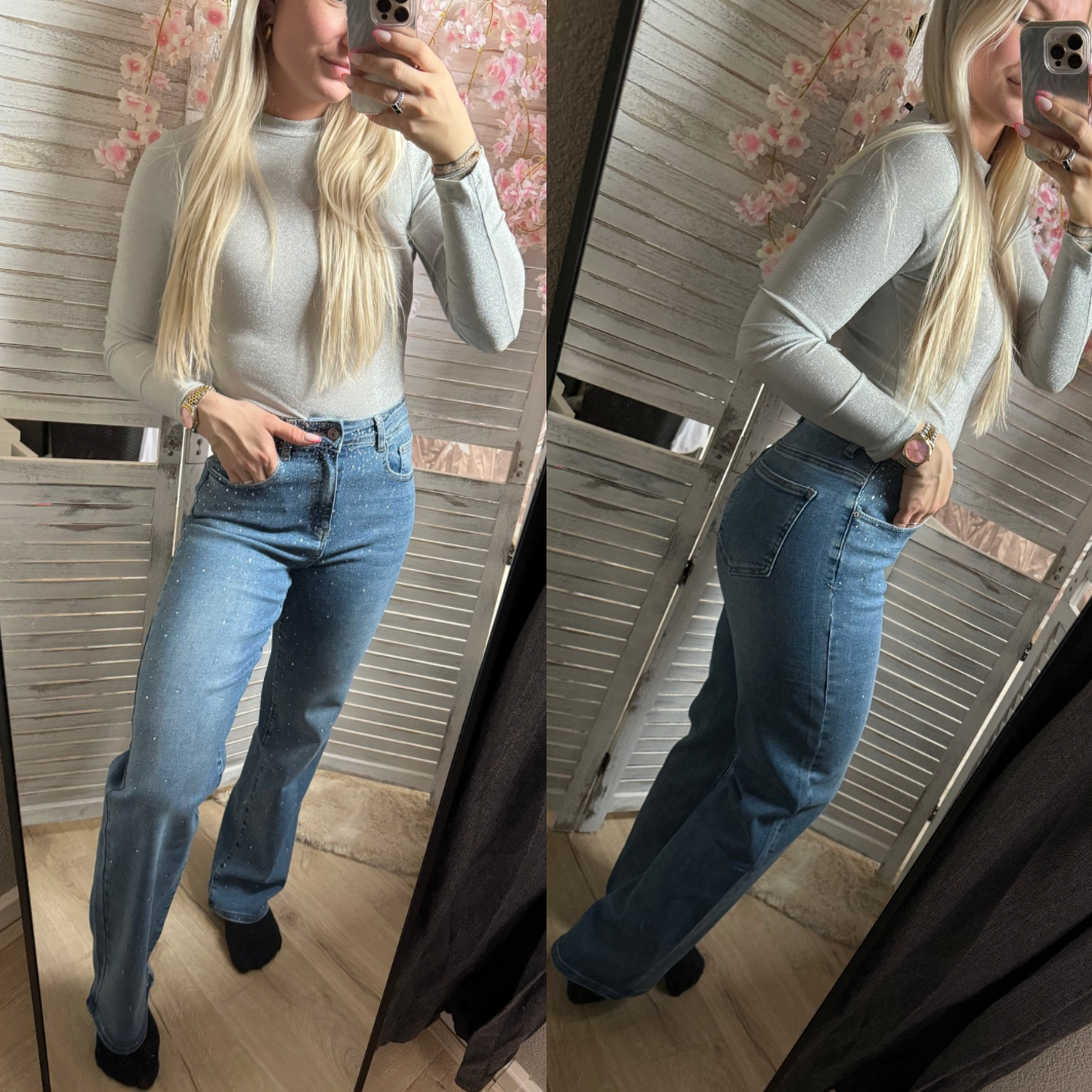 Stretchy glitter jeans blauw