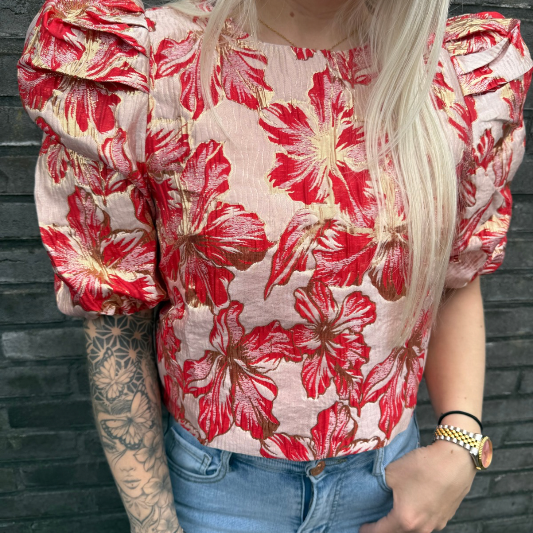 Jacquard top donkerroze