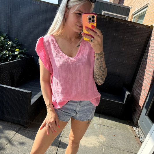 V-hals basic top pink