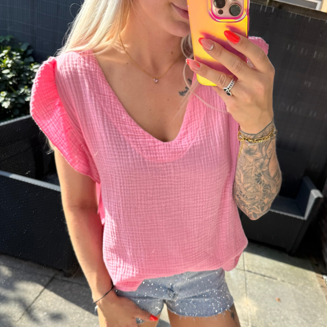 V-hals basic top pink