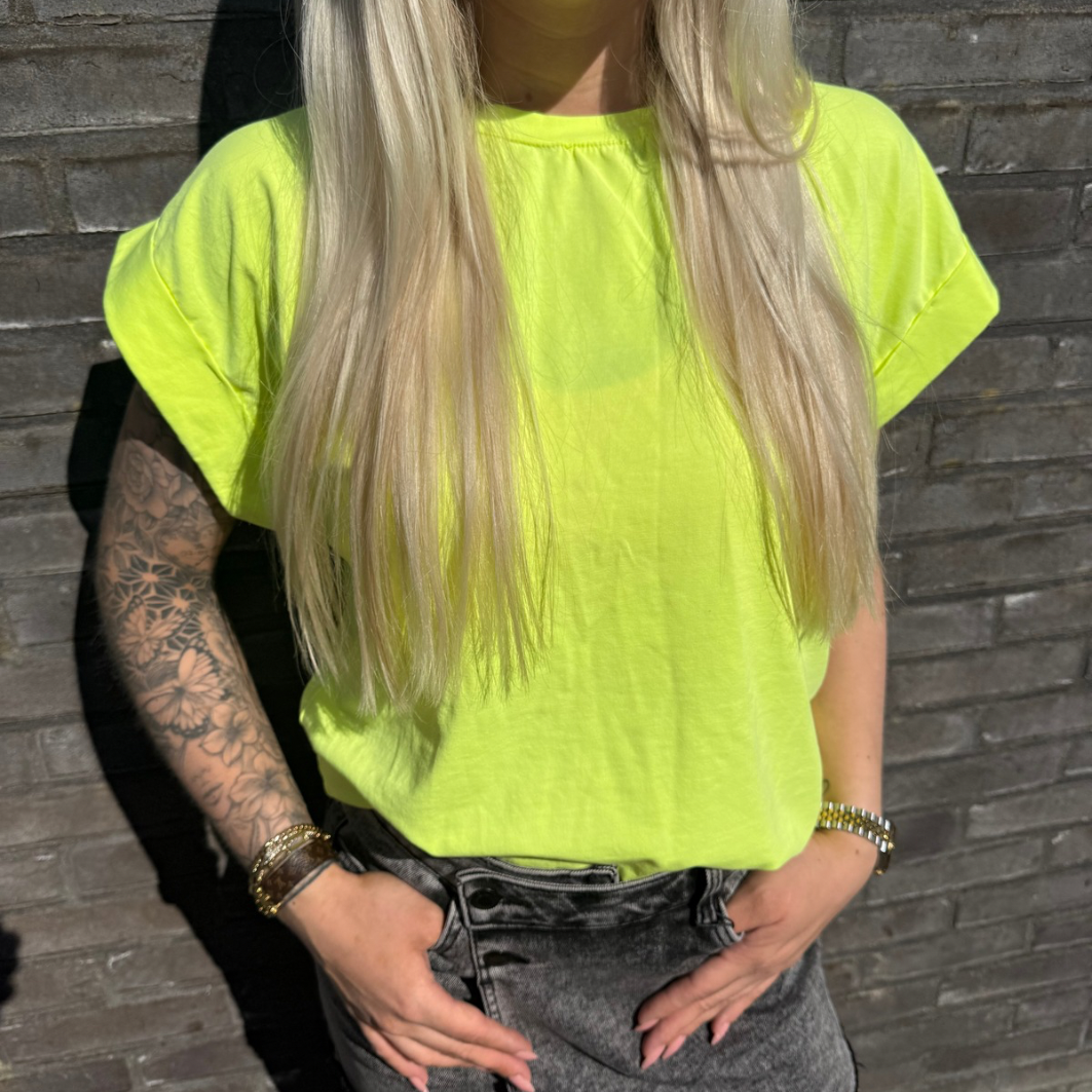 Neon basic T-shirt geel