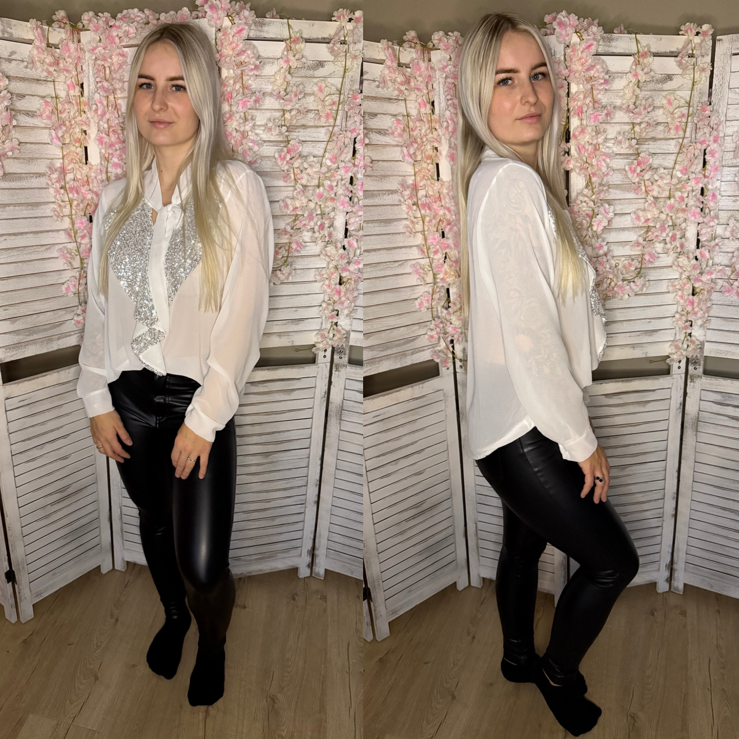 Pailletten blouse wit
