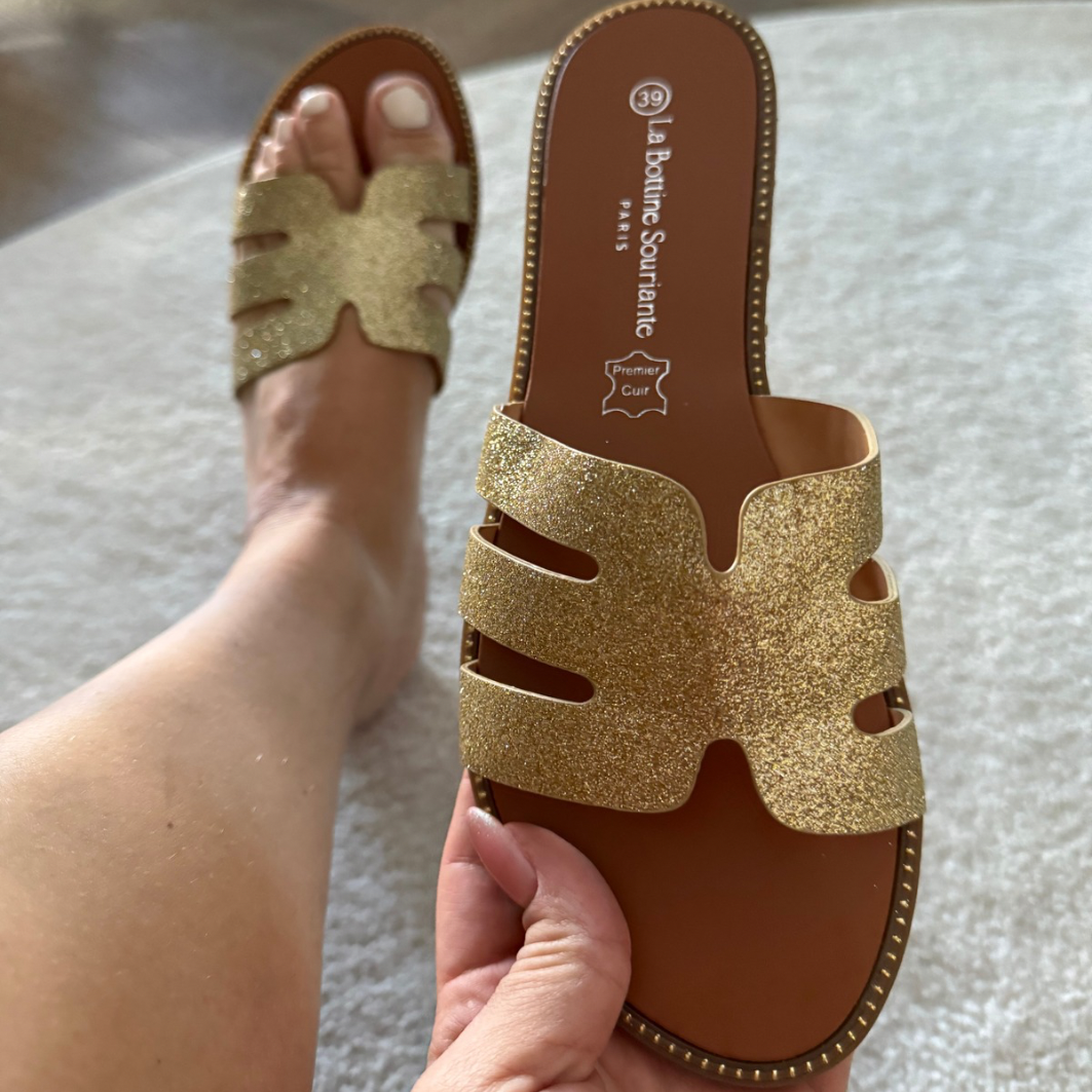 Inspired H slippers gold