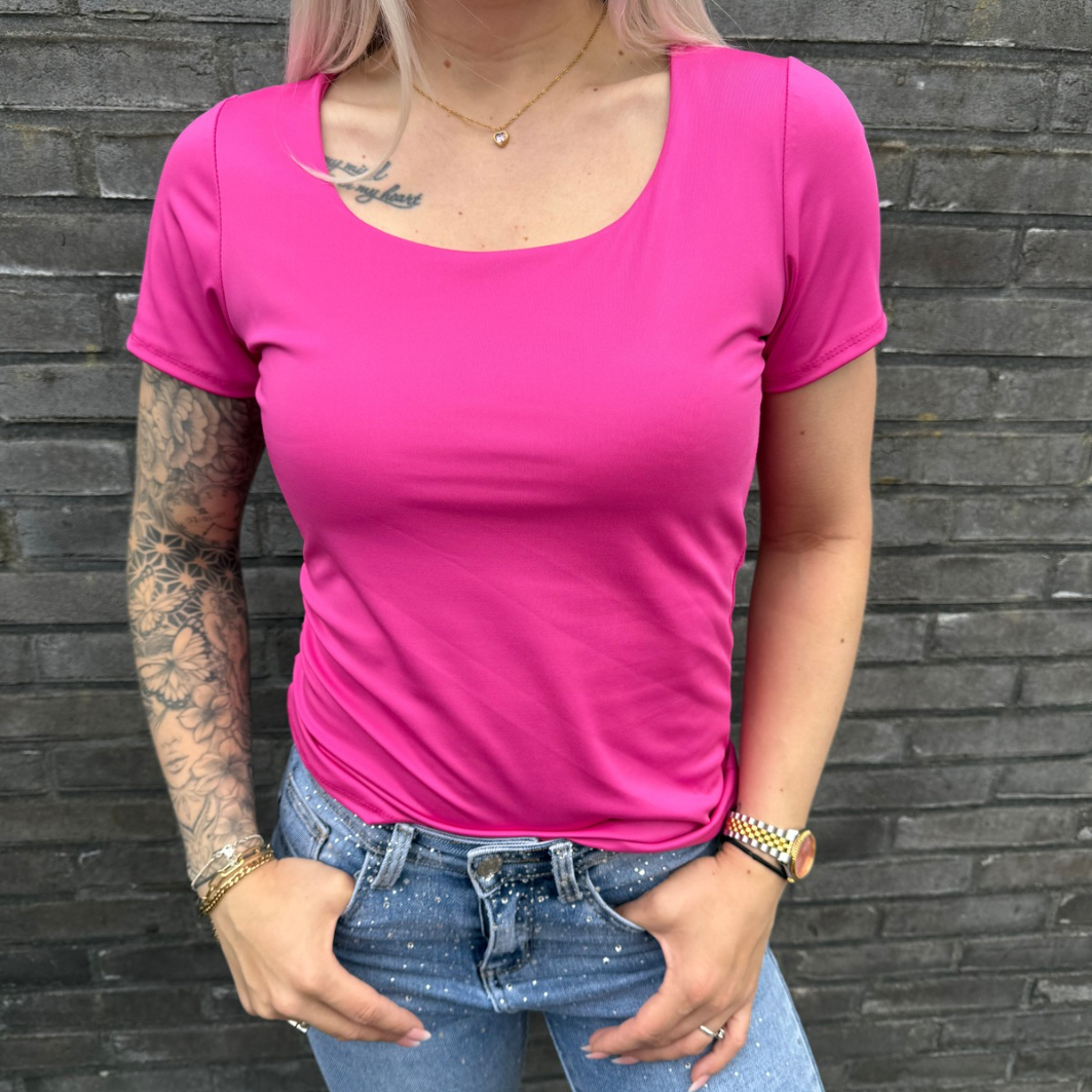 T-shirt travelstof donkerroze
