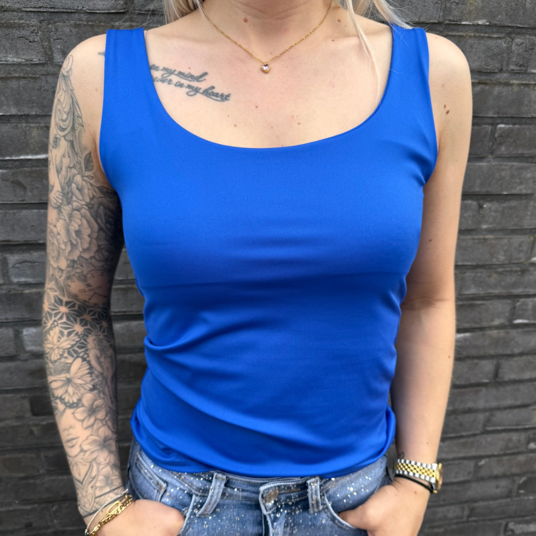 Tanktop travelstof blauw