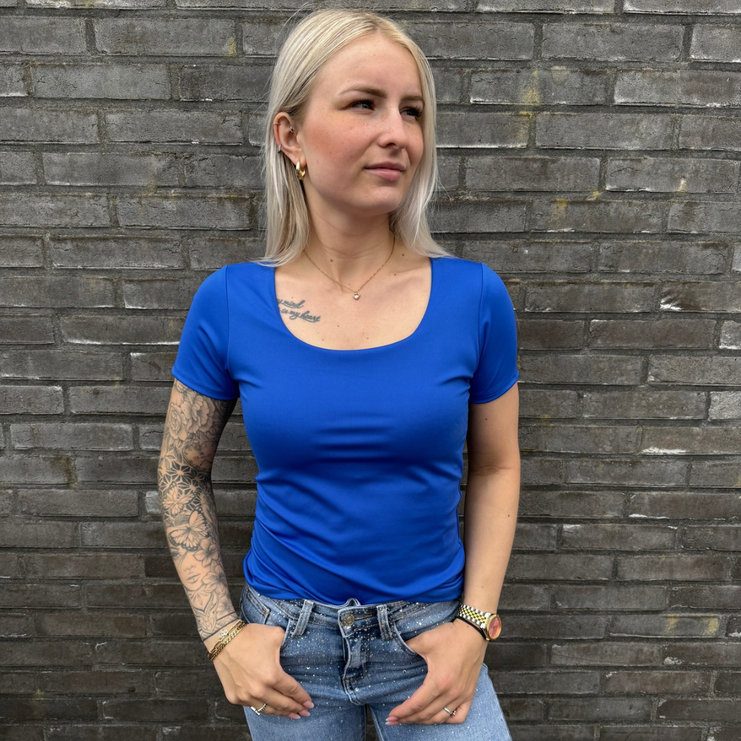 T-shirt travelstof blauw