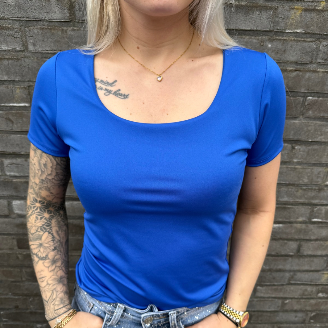 T-shirt travelstof blauw