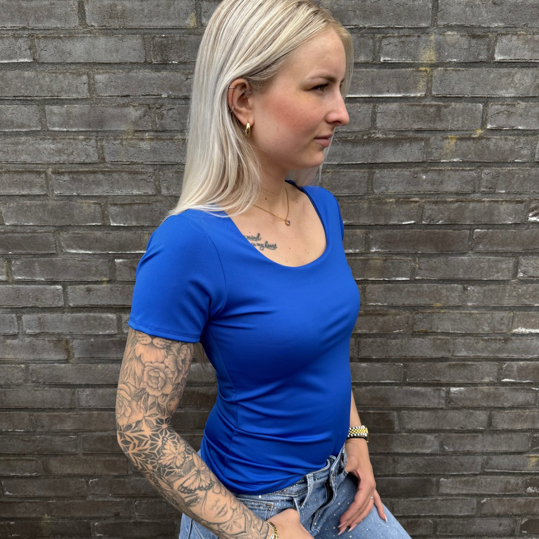 T-shirt travelstof blauw